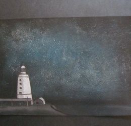 Night lighthouse dry pastel, paper