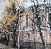 "Moscow streets. First cold" watercolor, ink, whiteners, paper