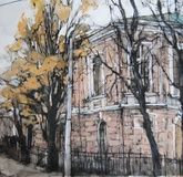 "Московские улочки. Первые холода" акварель, тушь, белила, бумага 