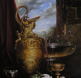 Still life with a golden vase canvas/oil.