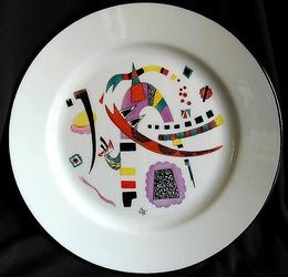 Wassily Kandinsky Soviet Supremist Porcelain Plate 9.5"D20thc example after a design by the renowned Russian artist Wassily Kandinsky originally painted for the Moscow Dulevo factory and the St. Petersburg ex Imperial factory in the early 1920s;