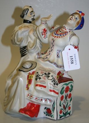 Киевская фарфоровая фигурная группа, изображающая мужчину и женщину в национальных костюмах