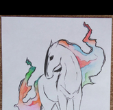 "Horse" black pen, colored watercolor pencils, watercolor paper