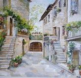Streets of Italian Tuscany, oil on canvas