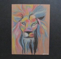 Lion dry pastel, paper
