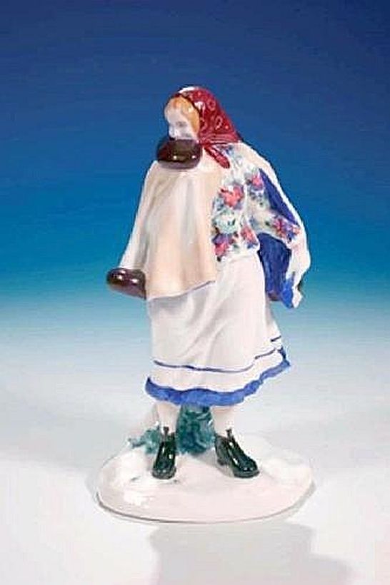 "The Dancer." Soviet porcelain figurine of a peasant woman based on the work of Boris M. Kustodiev in 1923