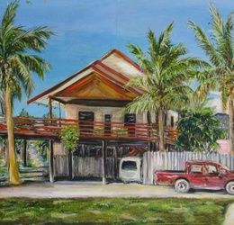 Wailoaloa Hotel, Fiji acrylic, paper