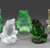  Коллекция из пяти хрустальных лягушек "Райнетт" Лалик, моделированных Мари-Клод Лалик