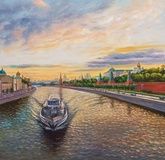 A walk along the Moscow River. View of the Kremlin and Sofiyskaya Embankment.