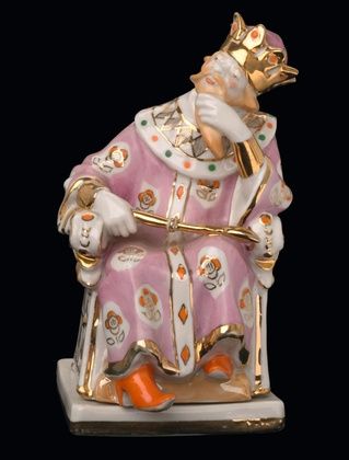 SOVIET PORCELAIN FIGURINE OF TSAR DADON (FROM PUSHKIN'S TALE OF THE GOLDEN COCKEREL), OL'GA MIKHAILOVNA BOGDANOVA (B. 1921), DULEVO PORCELAIN FACTORY, 1955