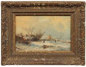 "Замерзшая река: живописный пейзаж 19 века"