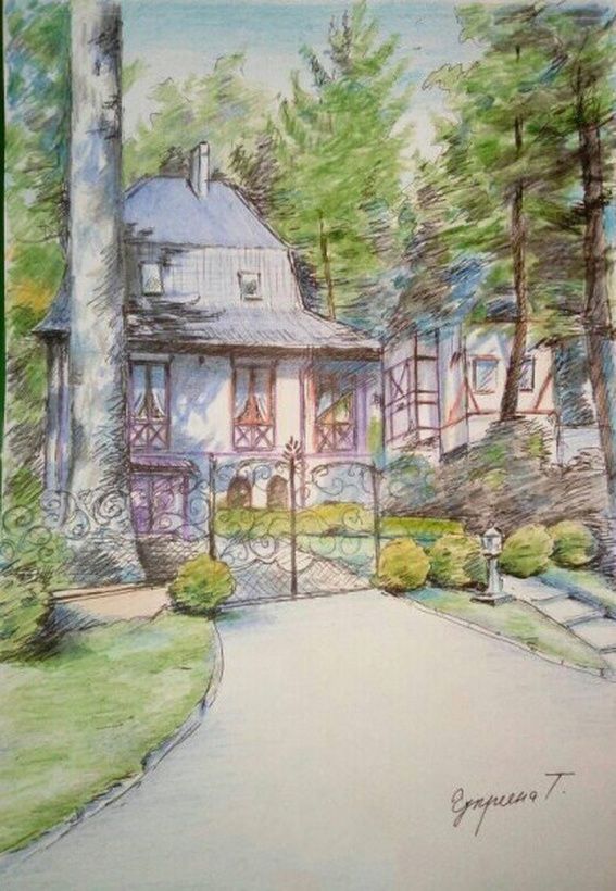 "House in the Pines" colored pencils.
