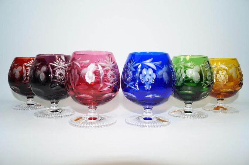 Glasses tumblers, snifters, and brandy glasses 6 pieces cut crystal.