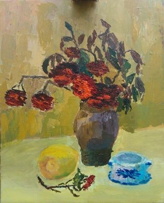 Still life with rowanberry Canvas, acrylic