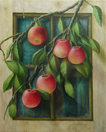 Apples by the window, oil.