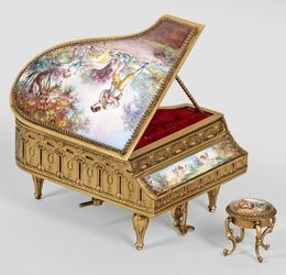Music box with extremely fine Viennese enamel painting
