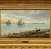 A distinctive feature of Danish painting school: coastal landscape with sailing ships.