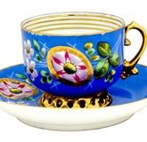 19TH C RUSSIAN KUZNETSOV PORCELAIN CUP AND SAUCER