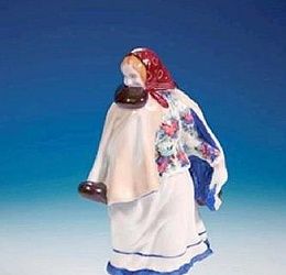 "The Dancer." Soviet porcelain figurine of a peasant woman based on the work of Boris M. Kustodiev in 1923