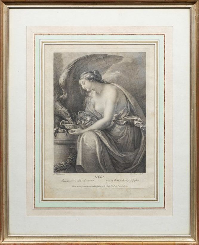 "Copper engraving by Domenico Cunego: an original image of the goddess Hebe after "Hebe" in Rome"