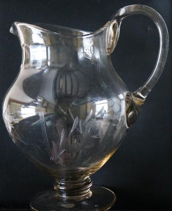 Gorgeous antique pitcher decanter + 3 glasses.
