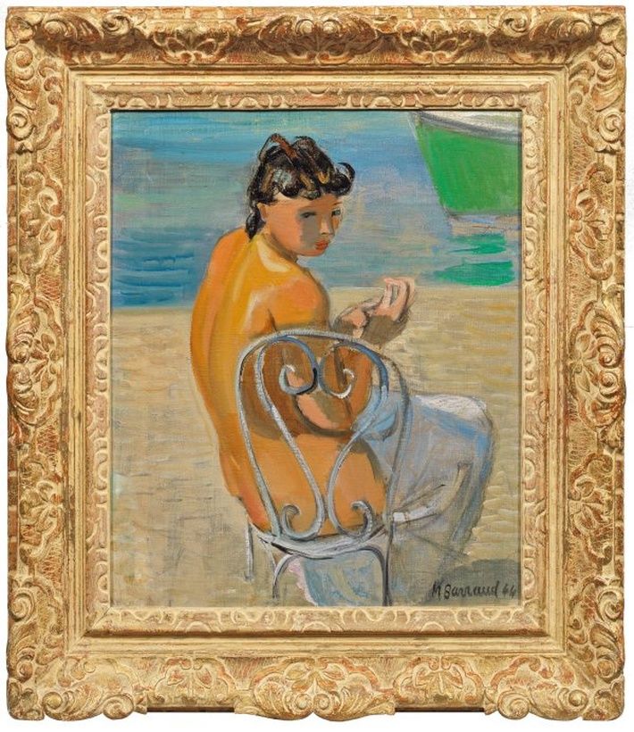 "Young woman on a garden chair: Portrait by Swiss artist Barro"