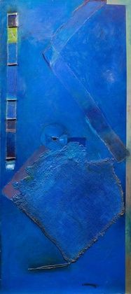 "Abstraction in Blue: Collage Technique"