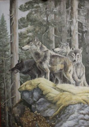 Wolves, oil, canvas.