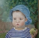 Boy with an apple, canvas oil