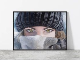 Женщина с зелеными глазами в зимний сезон | Высококачественный плакат (художественная печать)