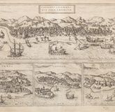 "Copper Engraving by Braun and Hogenberg: Four views in one sheet"