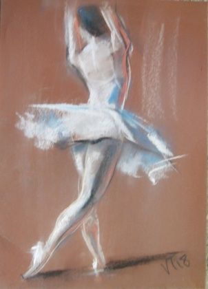 Балерина перед зеркалом пастель,бумага