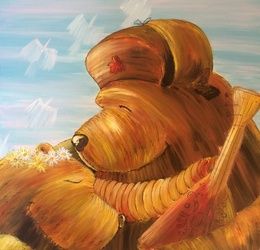 Teddy bears canvas on a stretcher, acrylic, liner.