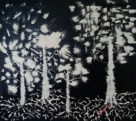 White forest, night. Oil, canvas.