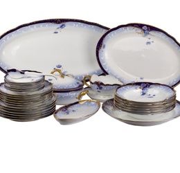A Russian porcelain gold and cobalt painted service