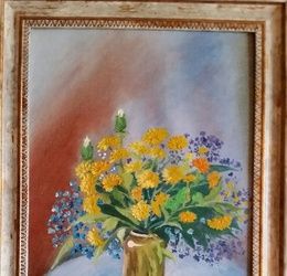 "Dandelion bouquet" Canvas on cardboard, oil