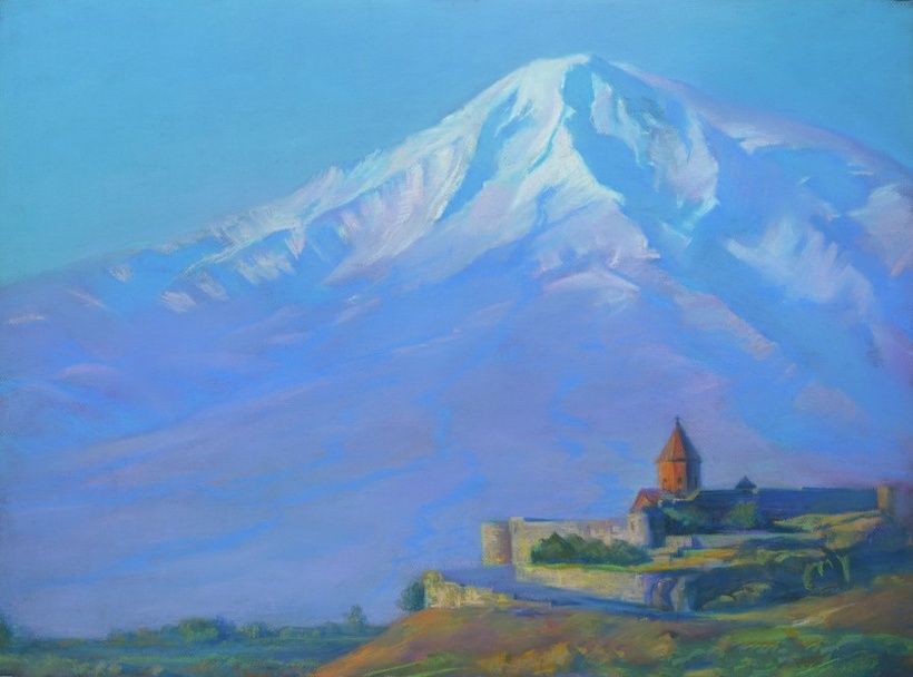 "Monastery Khor Virap with a view of Mount Ararat." Pastel, paper.