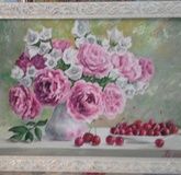 "Букет розовых пионов" натюрморт холст,масло,мастехин,багет 