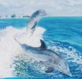 Dolphins on the coast of Crimea, oil on canvas.