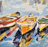 Boats2 tempera, canvas on cardboard