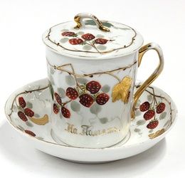 Russian Kuznetsov porcelain covered cup and undertray Russian Kuznetsov porcelain covered cup and