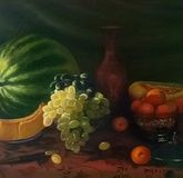 Still life with watermelon. Canvas, oil.