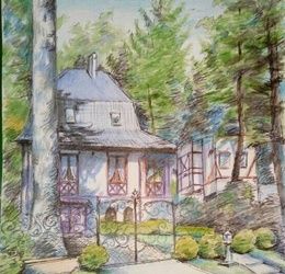 "House in the Pines" colored pencils.