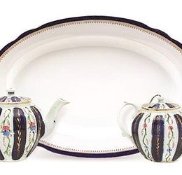 * Two Russian Porcelain Teapots, Kuznetsov, Width of platter 21 inches.