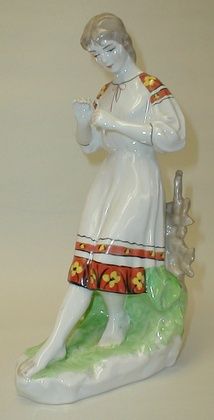 Vintage USSR Kiev porcelain figure of girl with daisy, 1960's-70's, 12" tall