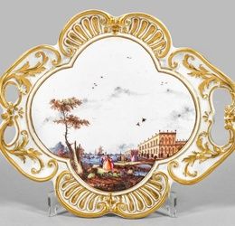 Meissen handle tray with city view of Venice.