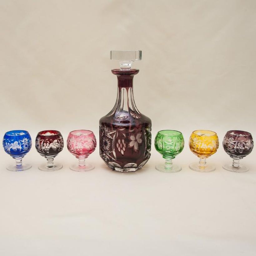 Set of a Decanter and 6 Glasses "Marsala Glass - Grapes", Crystal NACHTMANN