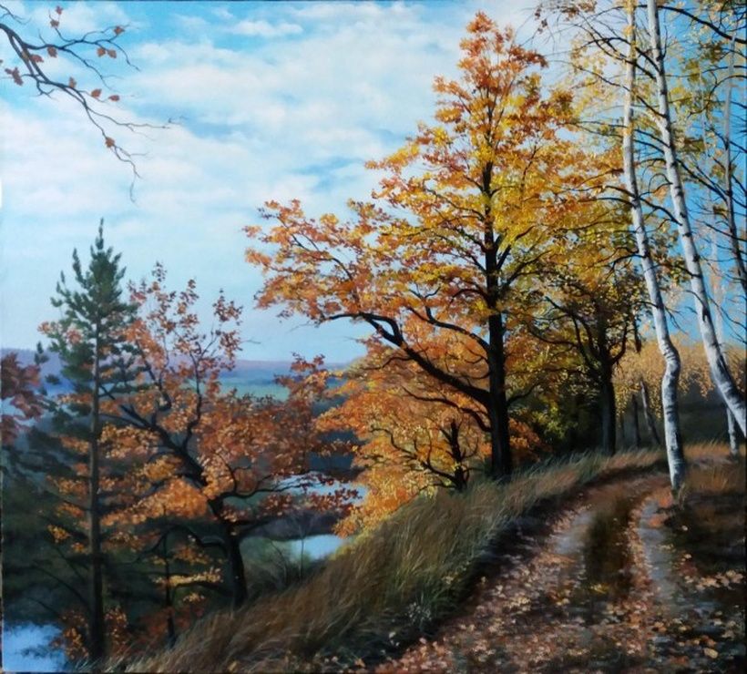 Autumn road, oil on canvas