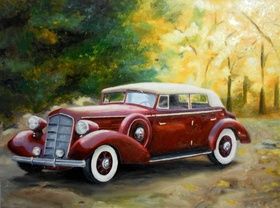 Retro car, 3 oil, canvas.