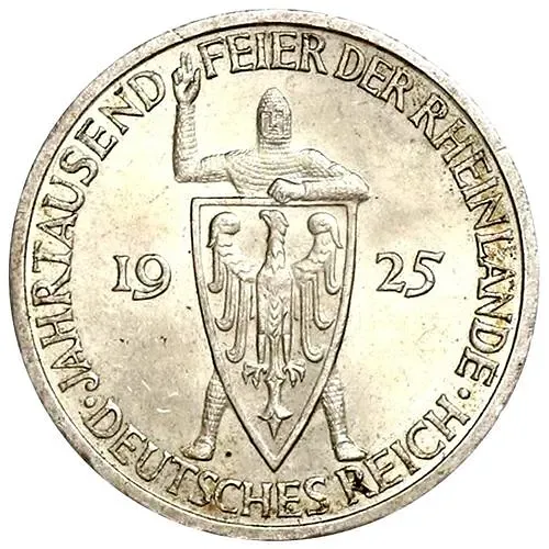 3 рейхсмарки 1925, E, Тысячелетие Рейнской области (Рейнланда) [Германия]